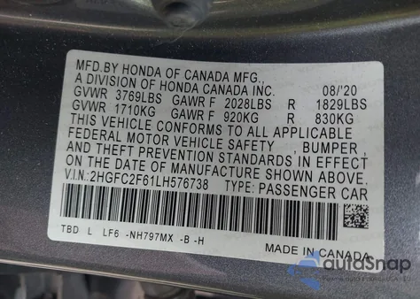 2020 Honda Civic Lx from USA, damaged, VIN 2HGFC2F61LH576738